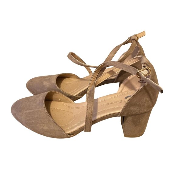 Women's tan Journee Collection strappy suede closed toe block heel formal shoes - Picture 1 of 8